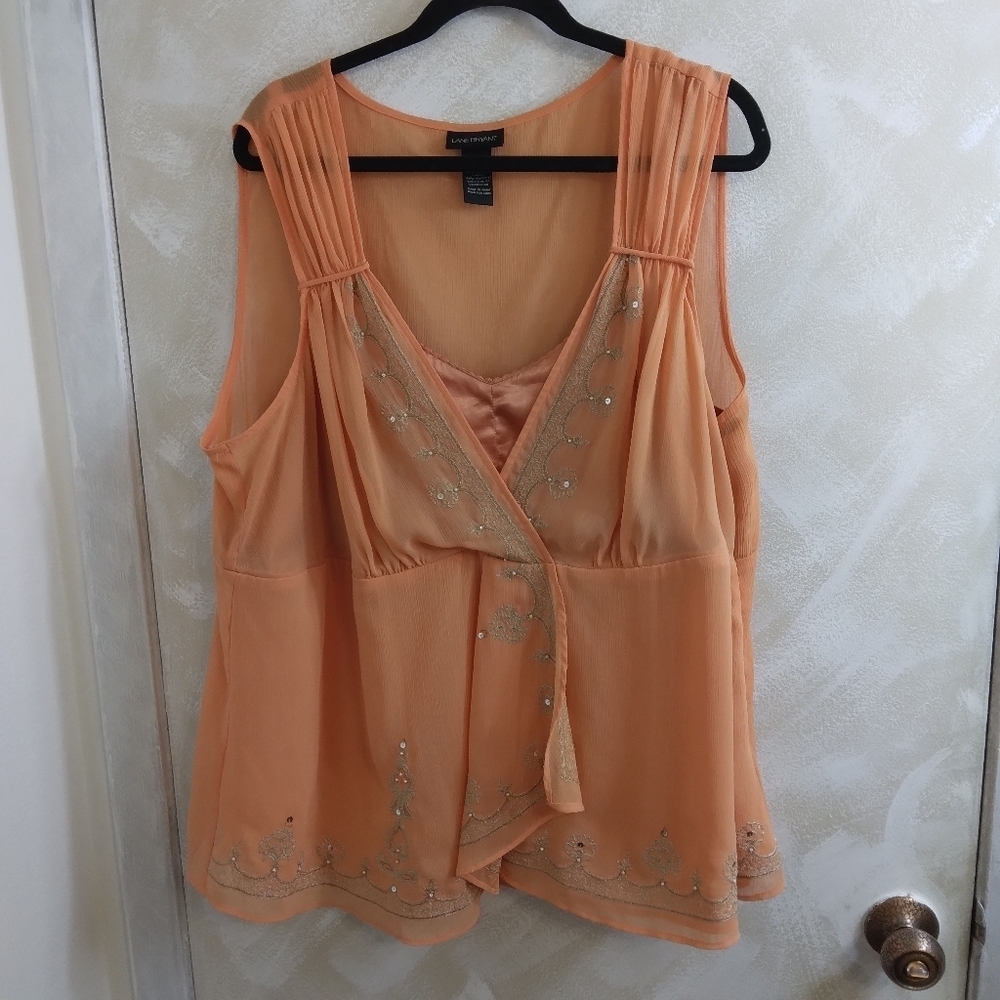 Size 26 Lane Bryant Peach Tank Top Bling Sparkle Faux Wrap
